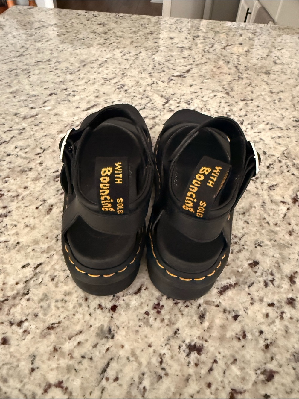 Dr. Martens Black Leather Fisherman Sandals with Yellow Stitching - Picture 3 of 5